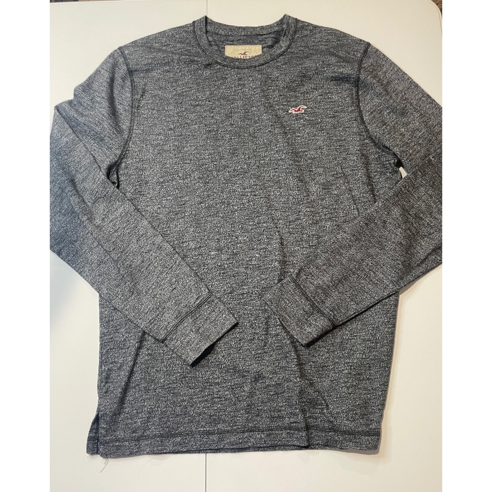 Hollister Mens Long Sleeve Crewneck Shirt Gray Heather Logo Large
